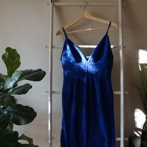 Royal Blue Suede Bodycon Midi Dress